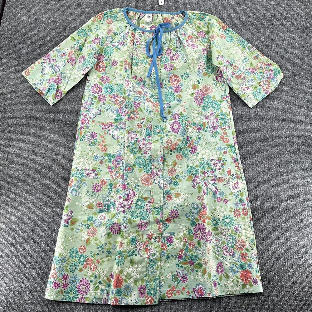 Vtg 70s Night Gown Dress Womens Medium Union Made USA Floral Button Cottage Core